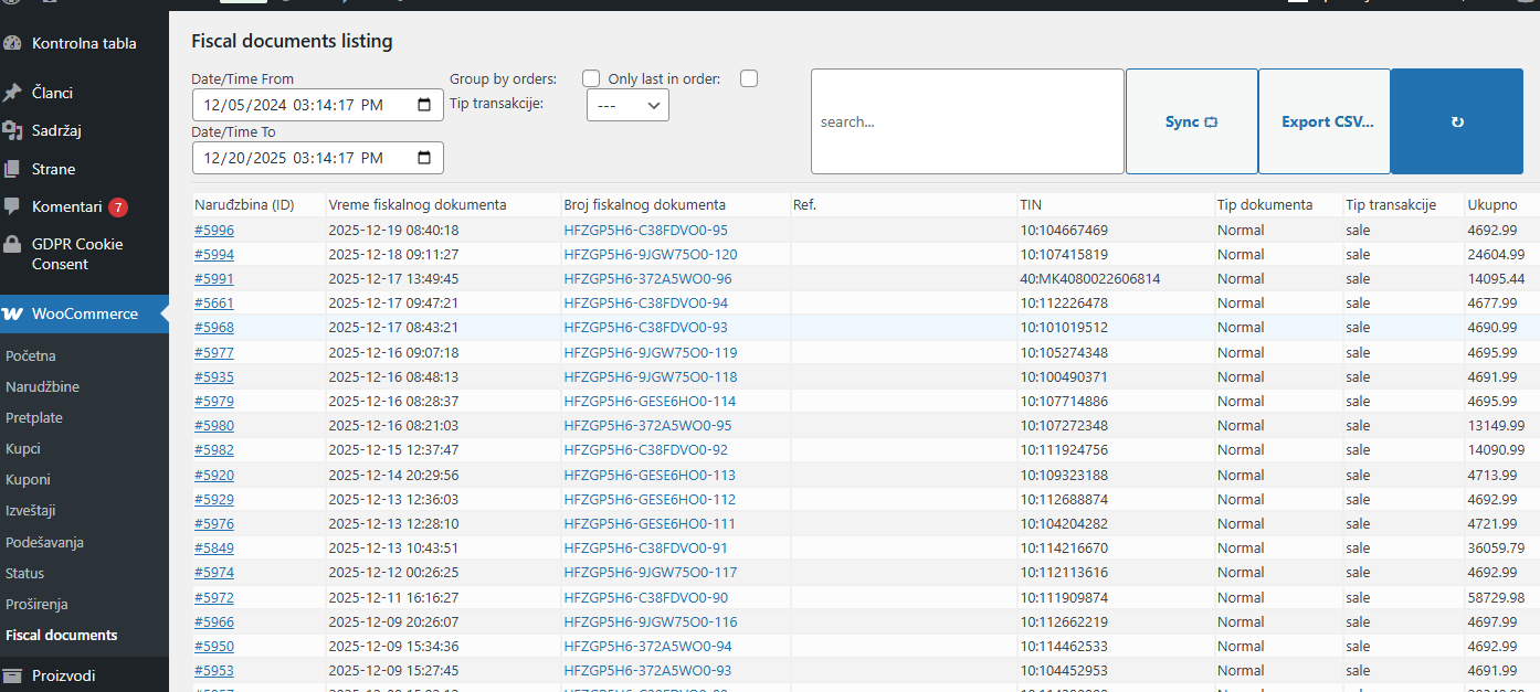 Opcije za pregled i sinhronizaciju