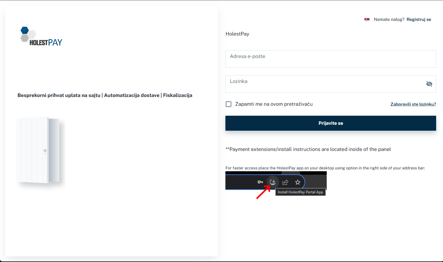 HolestPay Login screen